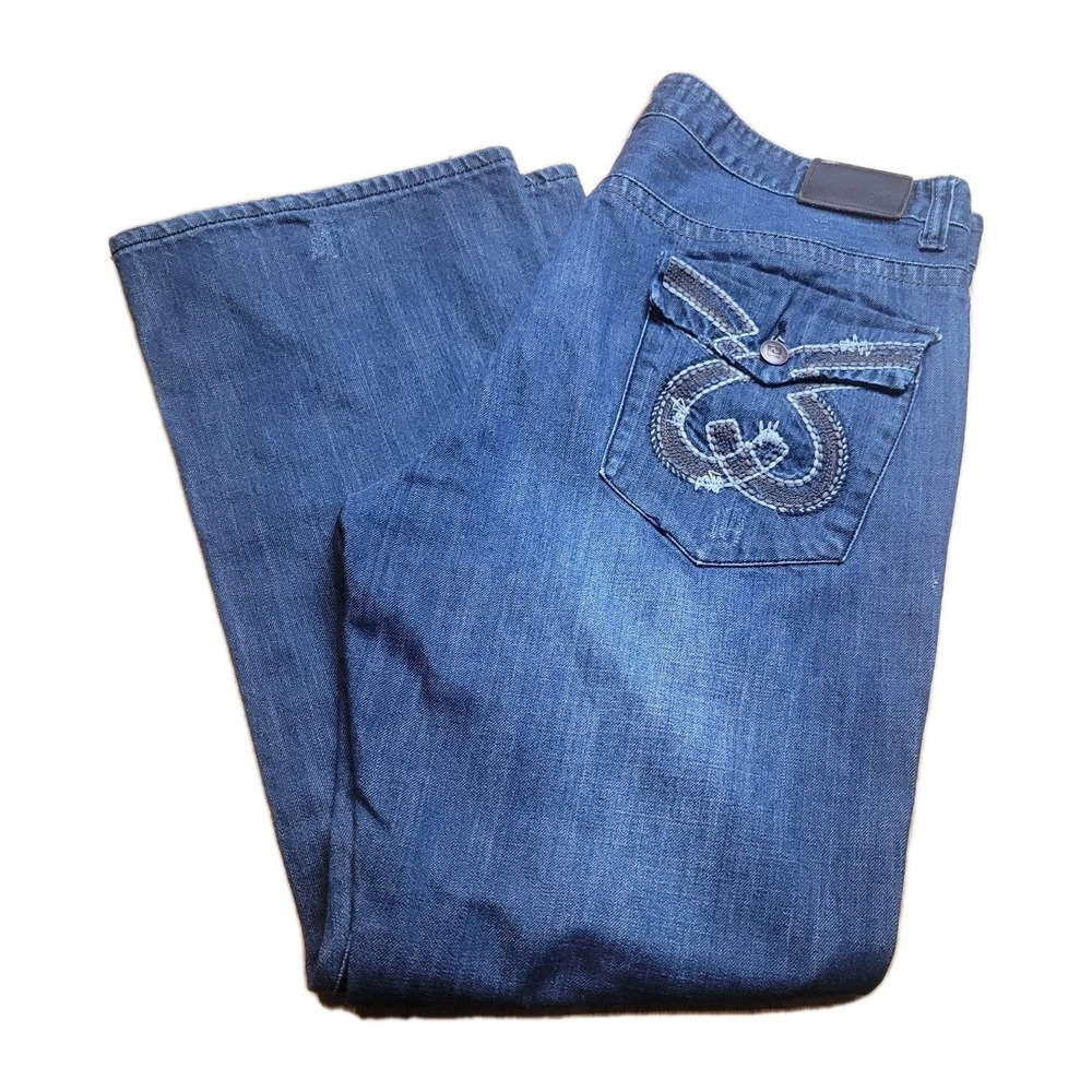 Carbon Black Jeans Mens 38x32  Whiskered Denim Distressed Back Pocket